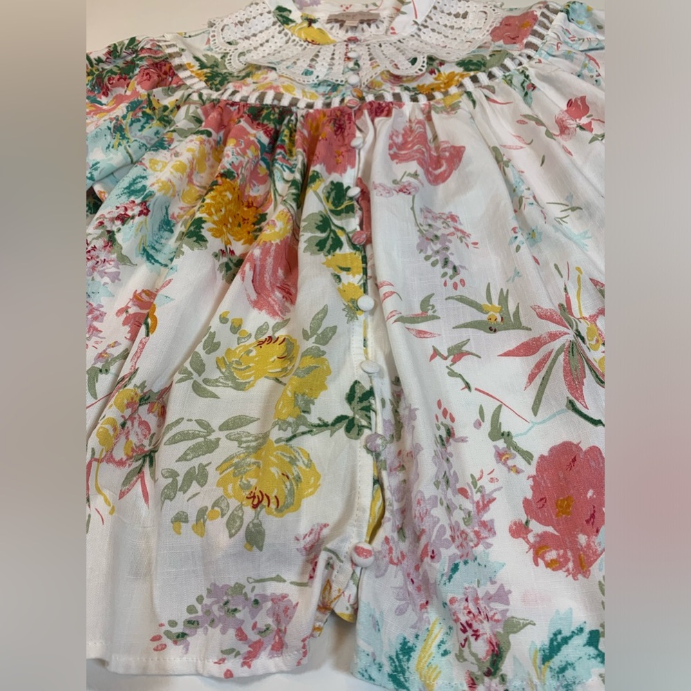 Ciebon Patchwork Dreams Blouse size small puffed long sleeves oversized (S) - Picture 13 of 16